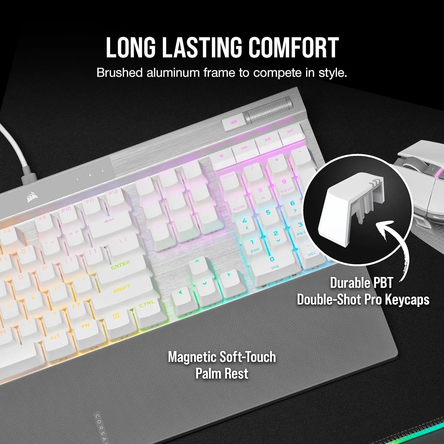 [12月聖誕優惠] Corsair K70 RGB PRO Optical-Mechanical Gaming Keyboard with PBT DOUBLE SHOT PRO Keycaps - White CH-910951A-NA