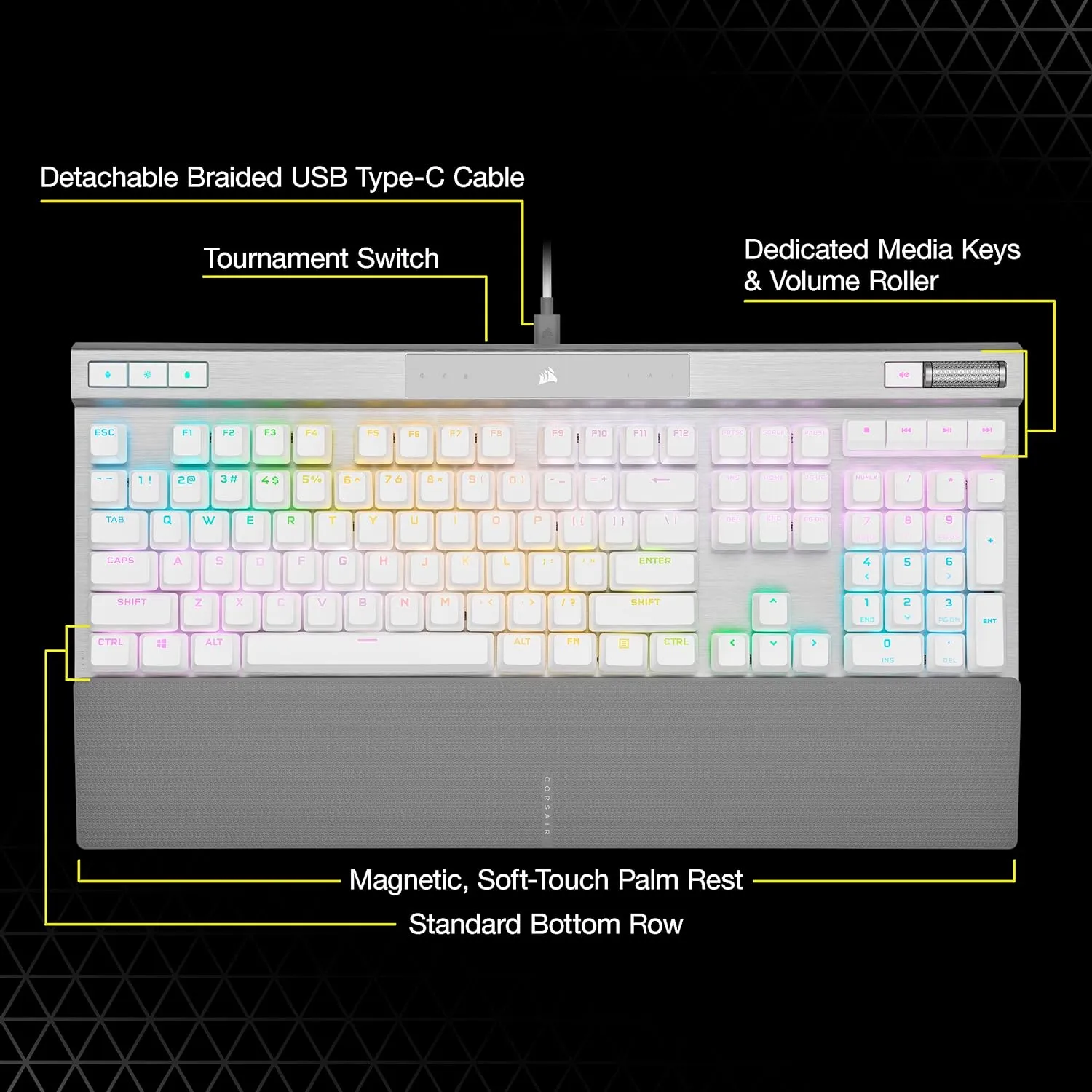 [12月聖誕優惠] Corsair K70 RGB PRO Optical-Mechanical Gaming Keyboard with PBT DOUBLE SHOT PRO Keycaps - White CH-910951A-NA