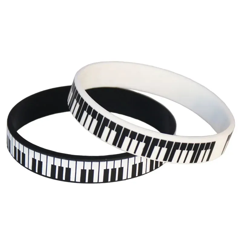 1PC Hot Sale Black White Printed Piano Keycboard Silicone Wristband Music Note Bracelet &Bangles for Music Lover Fans Gift SH081