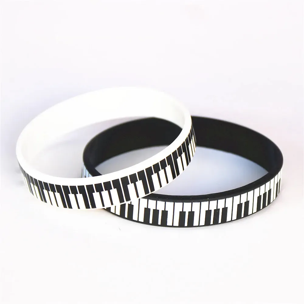 1PC Hot Sale Black White Printed Piano Keycboard Silicone Wristband Music Note Bracelet &Bangles for Music Lover Fans Gift SH081