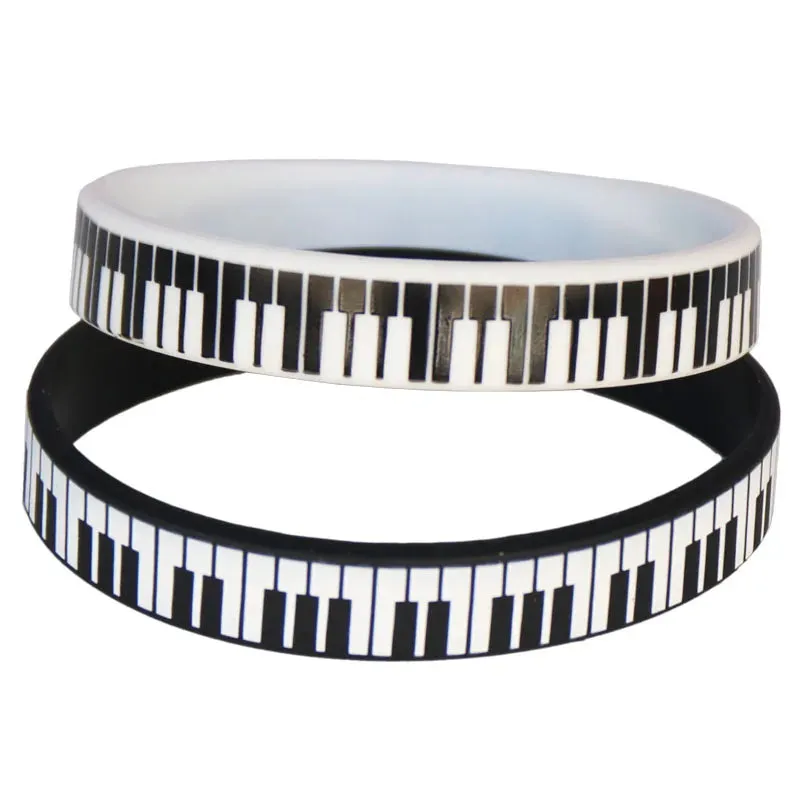 1PC Hot Sale Black White Printed Piano Keycboard Silicone Wristband Music Note Bracelet &Bangles for Music Lover Fans Gift SH081