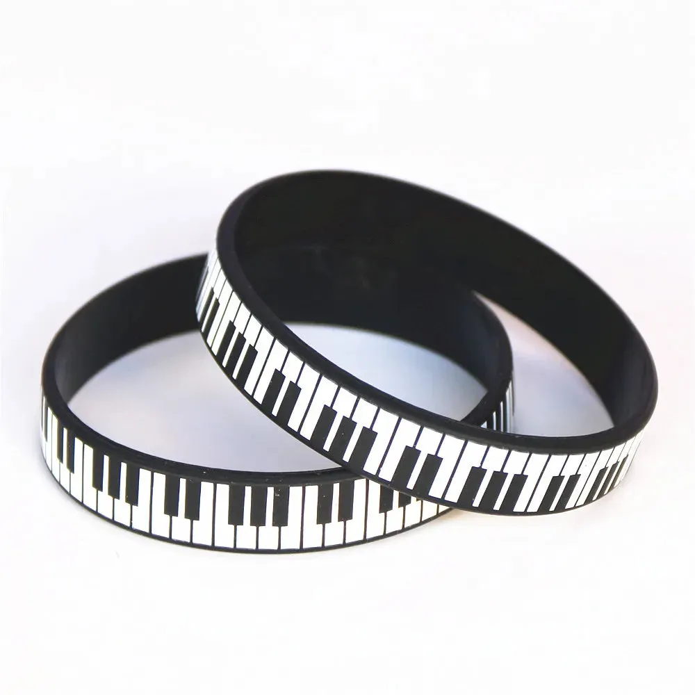 1PC Hot Sale Black White Printed Piano Keycboard Silicone Wristband Music Note Bracelet &Bangles for Music Lover Fans Gift SH081