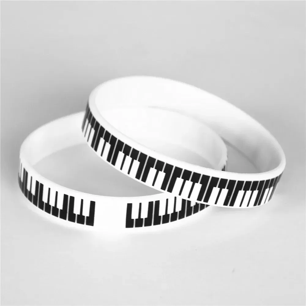 1PC Hot Sale Black White Printed Piano Keycboard Silicone Wristband Music Note Bracelet &Bangles for Music Lover Fans Gift SH081