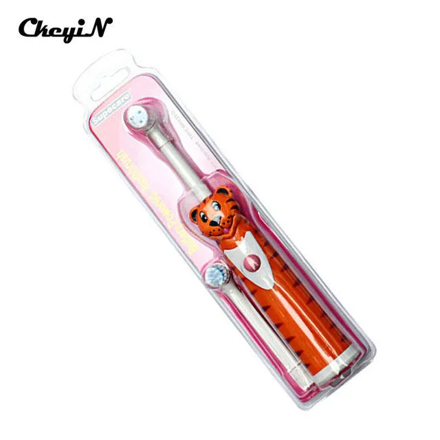 2 Heads Replaceable Electric Automatic Toothbrush for Children Cartoon Tooth Brush Baby Kid Dental Care Massage Whitening