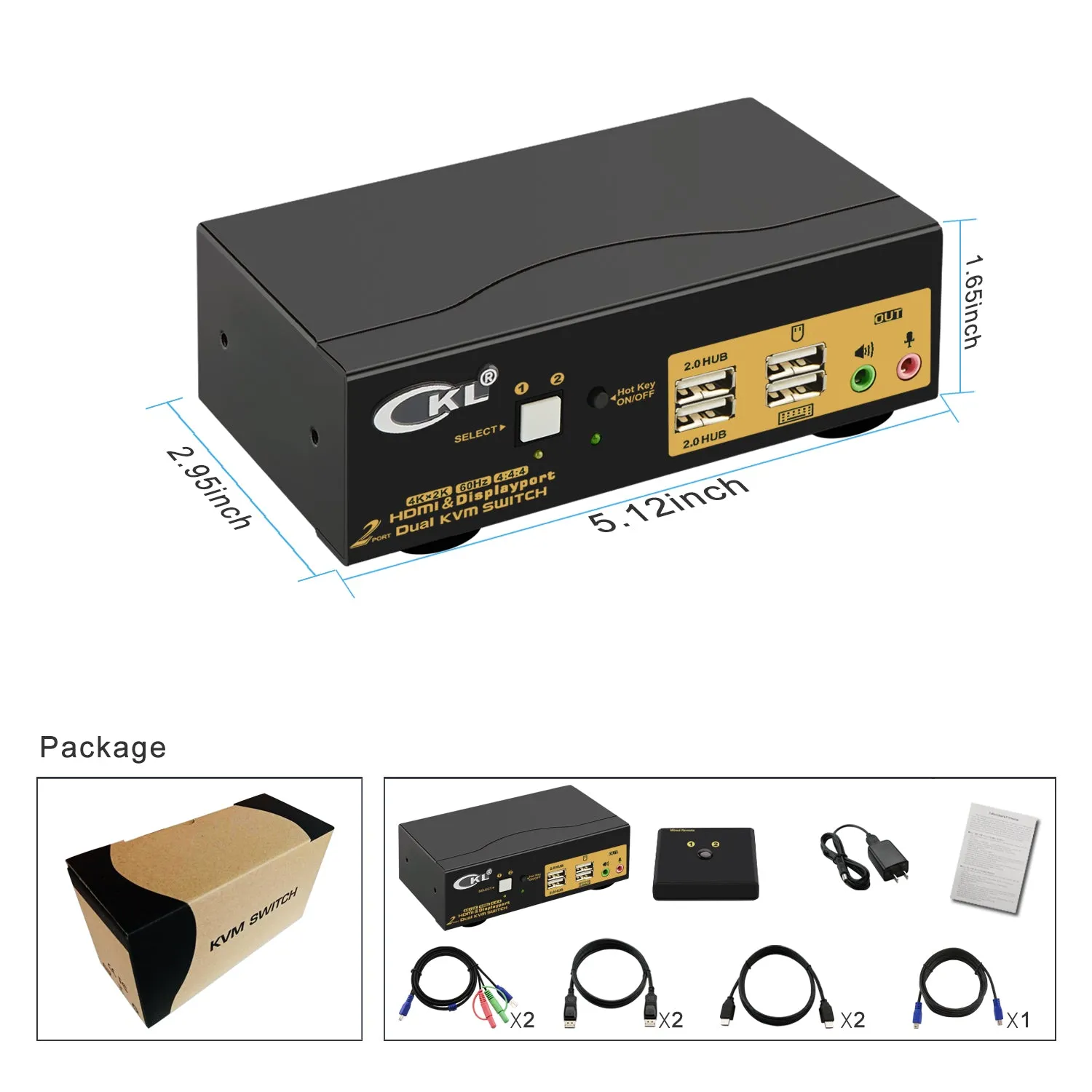 2 Port KVM Switch Dual Monitor HDMI   DisplayPort 4K 60Hz, DEPZOL KVM Switch for 2 Computers 2 Monitors with USB 2.0 HUB and Cables CKL-622DH-2U