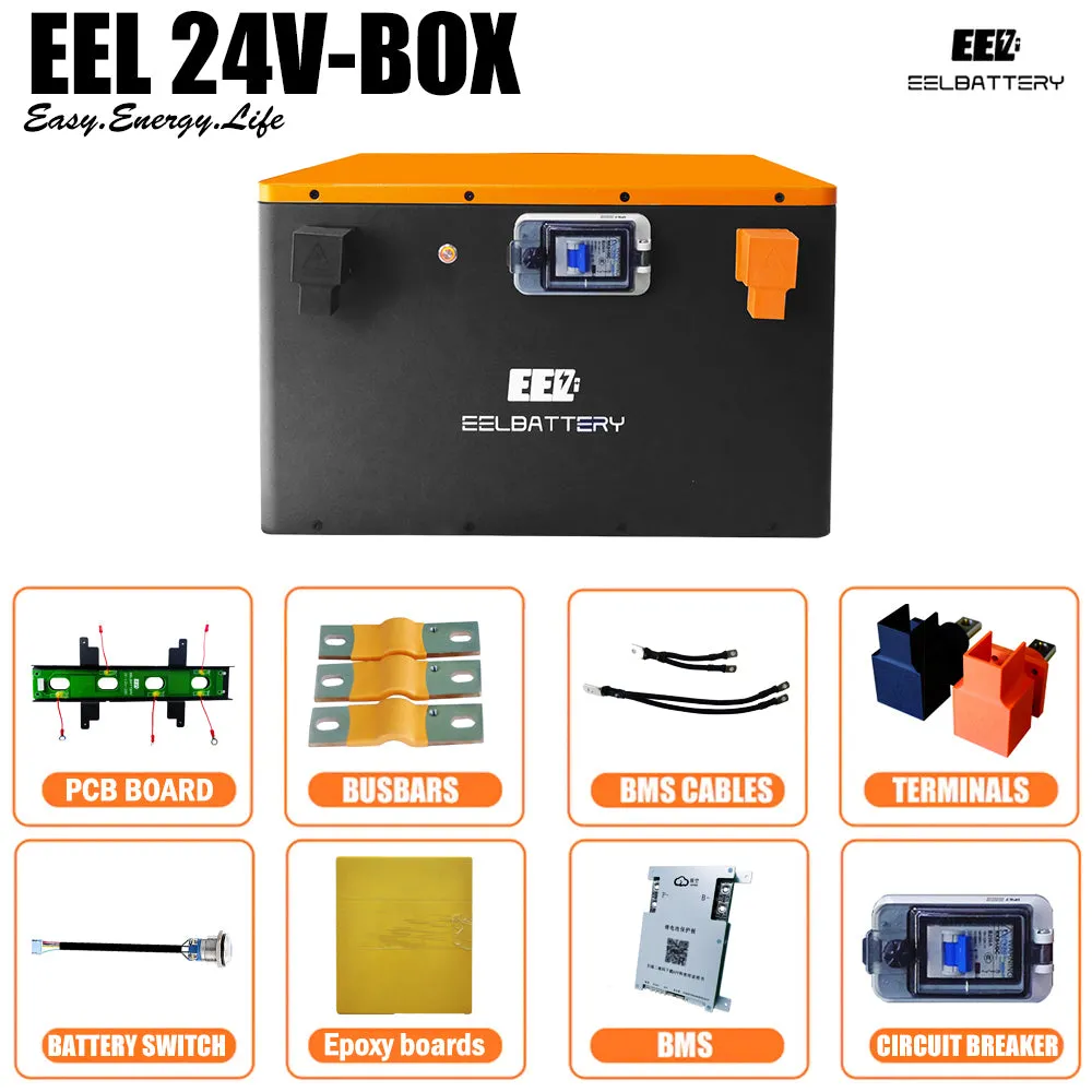 24V DIY Case LiFePO4 Battery Box with JK 200A Active Balance Smart BMS for Golf Cart,RV,Camper Yacht