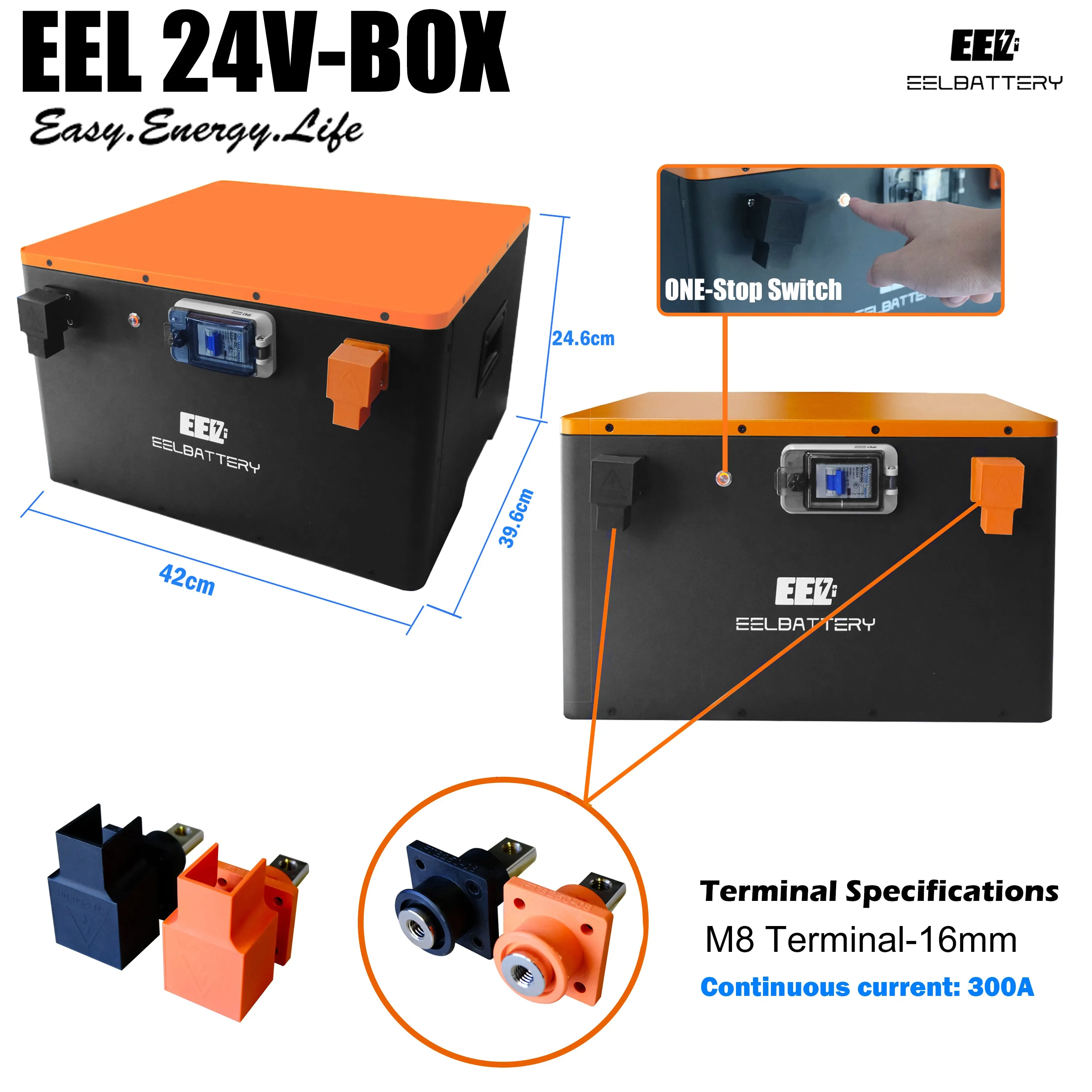 24V DIY Case LiFePO4 Battery Box with JK 200A Active Balance Smart BMS for Golf Cart,RV,Camper Yacht