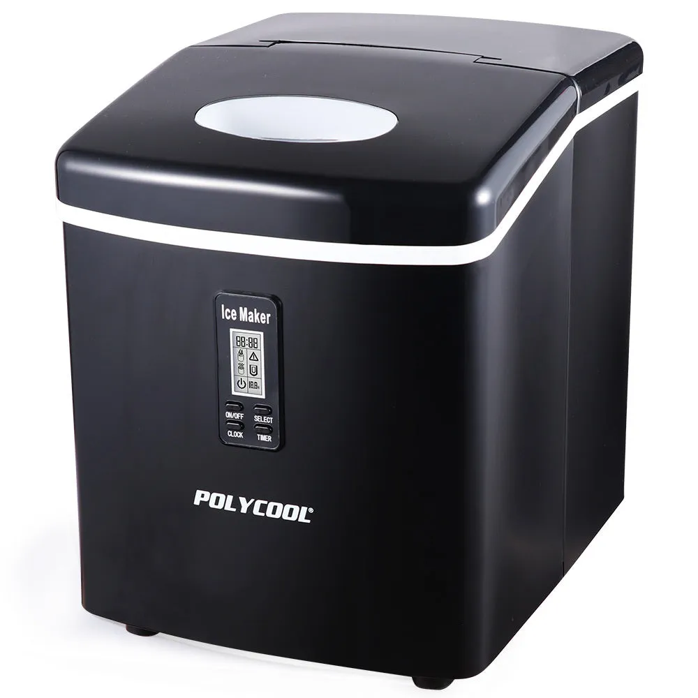 3.2L Portable Ice Cube Maker, 15kg/24hr, LCD Panel, Black Polycool