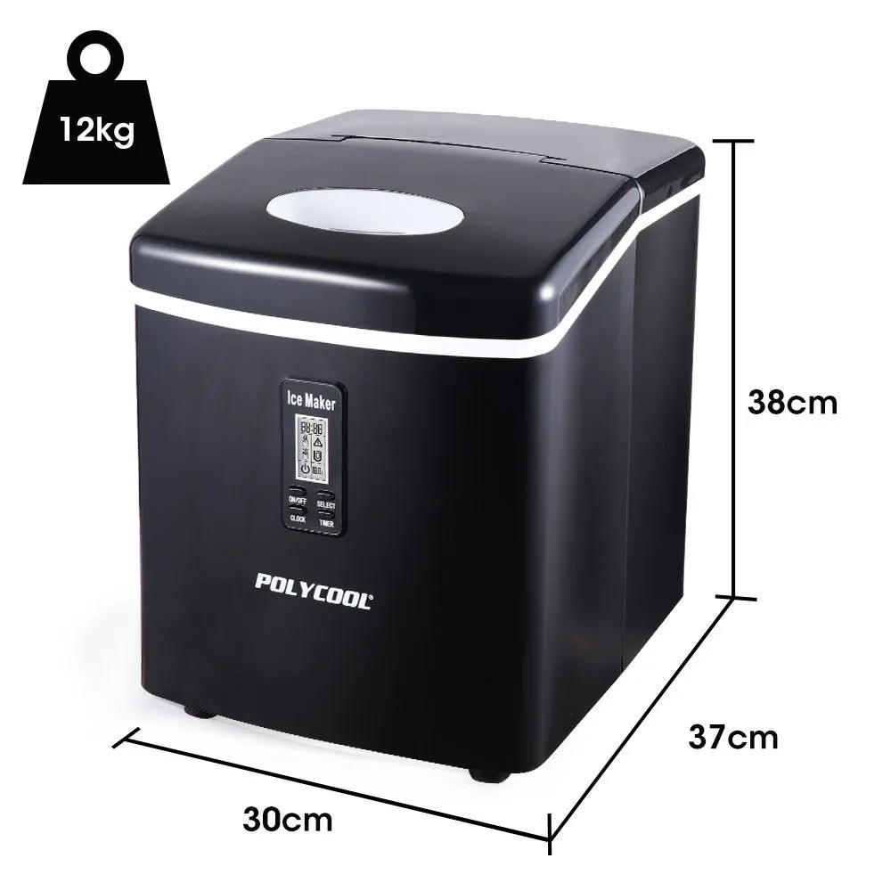 3.2L Portable Ice Cube Maker, 15kg/24hr, LCD Panel, Black Polycool