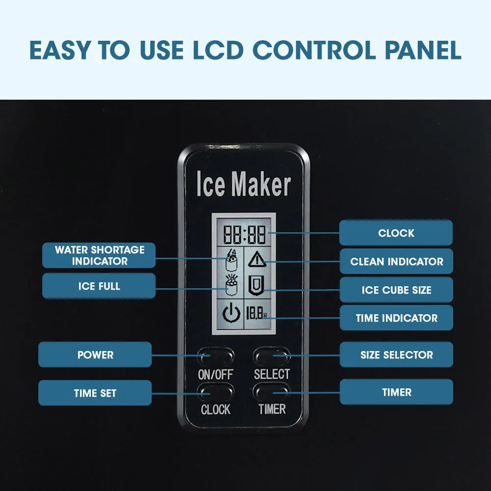 3.2L Portable Ice Cube Maker, 15kg/24hr, LCD Panel, Black Polycool