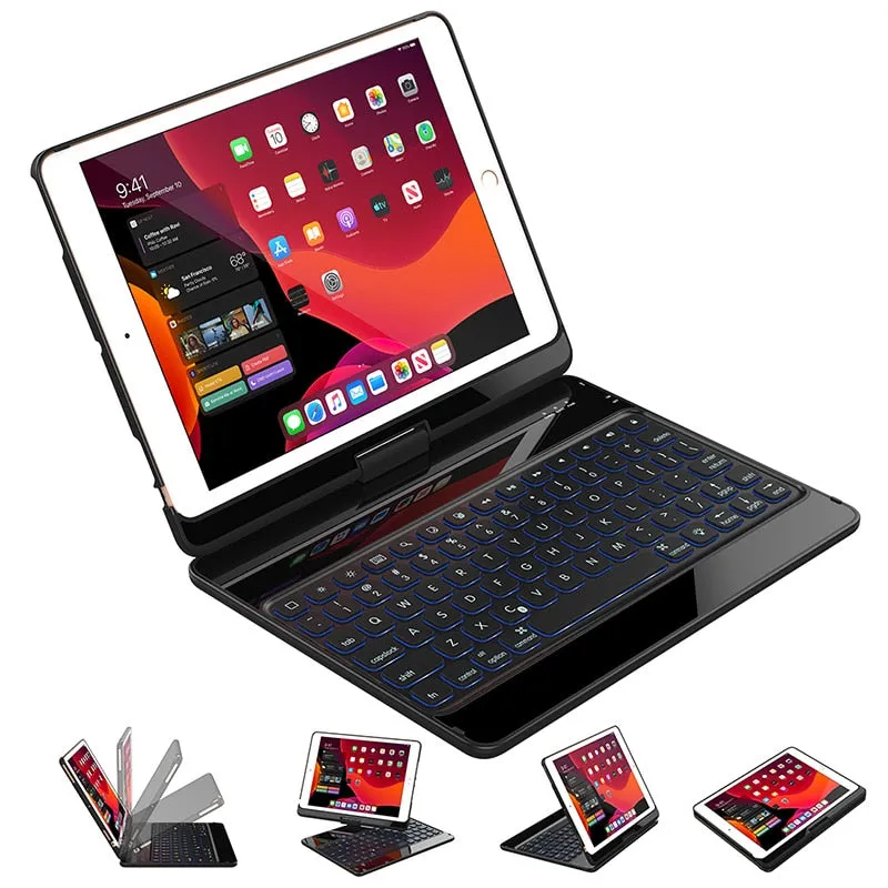 360 Degree Rotation Case for iPad 10.2 '' 7th/8th Gen Wireless Bluetooth Keyboard Swivel Stand Heavy Duty Shockproof Flip case