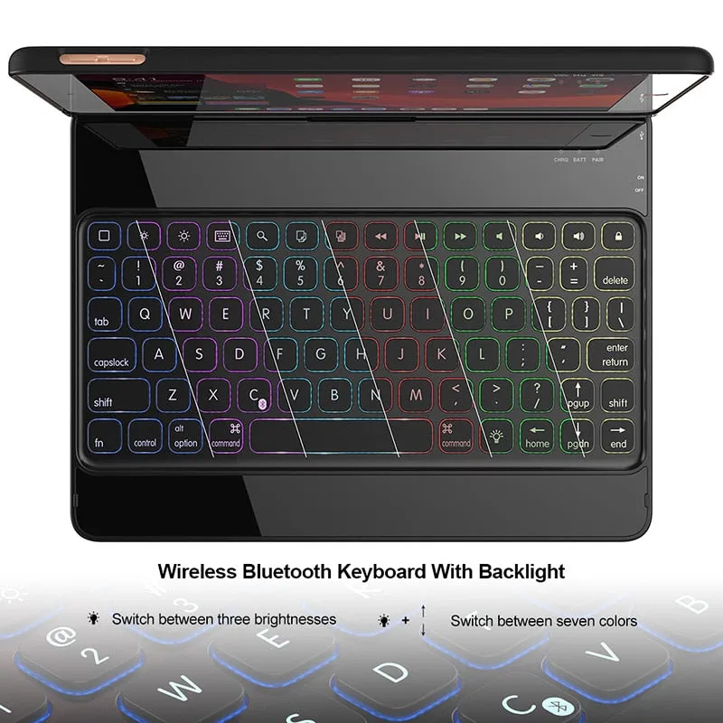 360 Degree Rotation Case for iPad 10.2 '' 7th/8th Gen Wireless Bluetooth Keyboard Swivel Stand Heavy Duty Shockproof Flip case