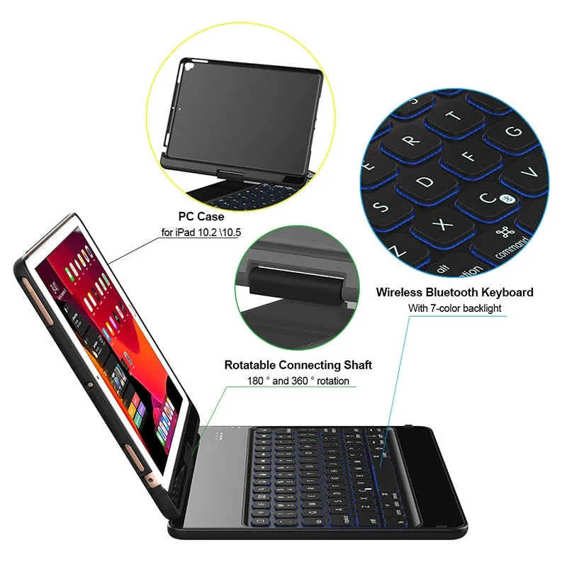 360 Degree Rotation Case for iPad 10.2 '' 7th/8th Gen Wireless Bluetooth Keyboard Swivel Stand Heavy Duty Shockproof Flip case