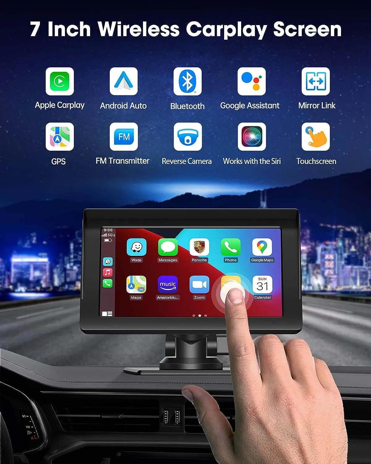 7'' Car Stereo Wireless Apple Carplay & Android Auto with 1080P Backup Camera, GPS and Bluetooth