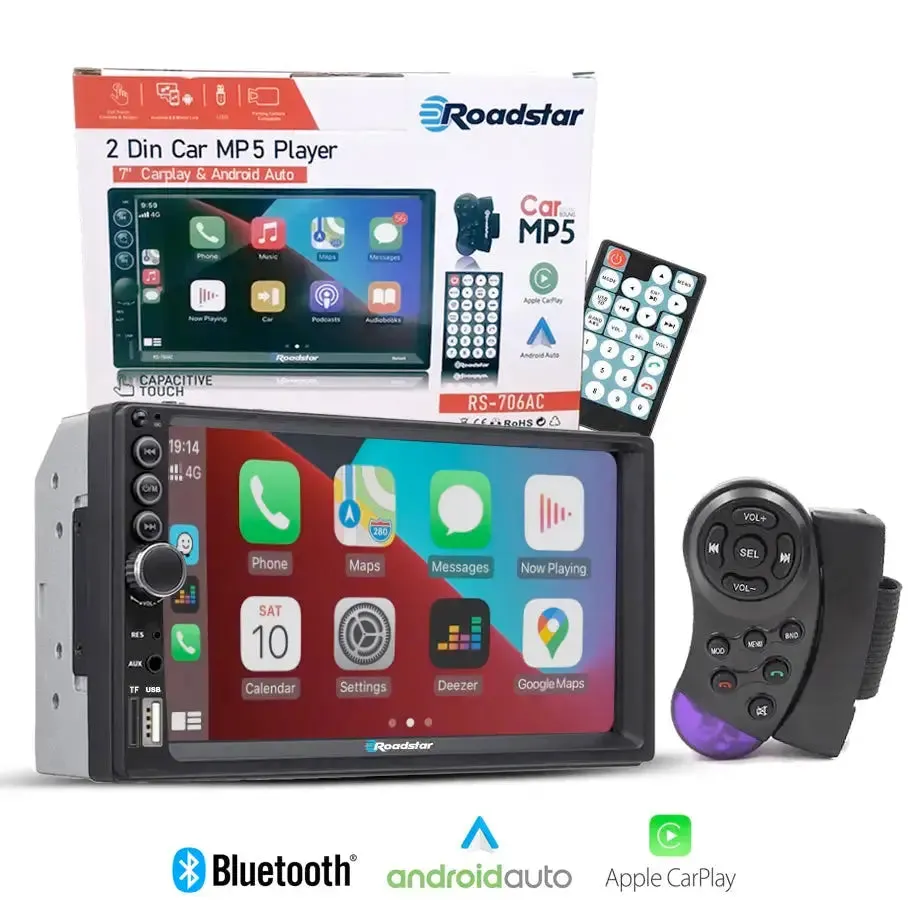 7 Inch Roadstar MP5 Double Din With Apple Carplay & Android Auto  FREE Number Plate Camera