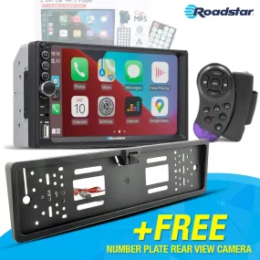 7 Inch Roadstar MP5 Double Din With Apple Carplay & Android Auto  FREE Number Plate Camera