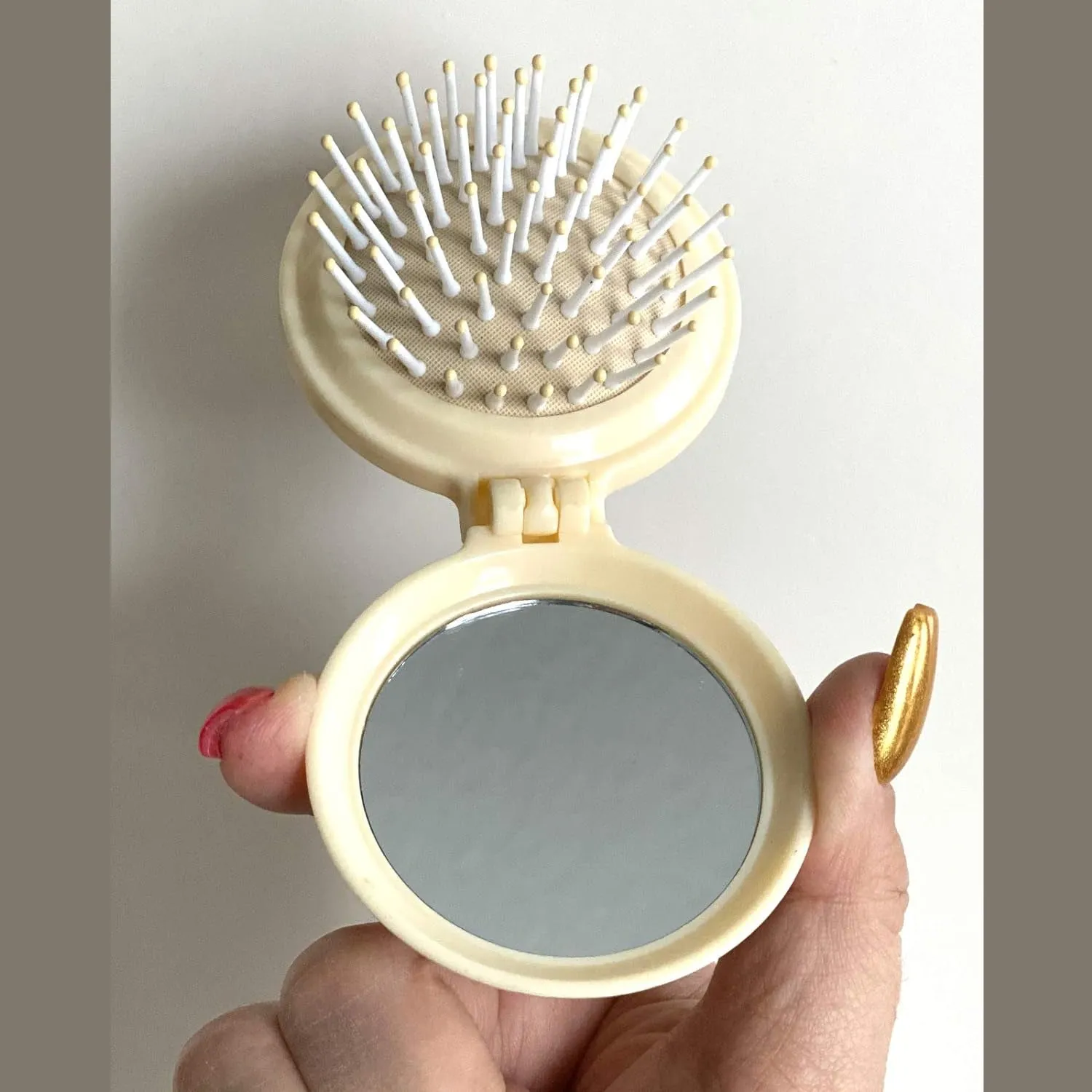 8412  Foldable Travel Mirror Hair Brushes, 1pc Round Portable Folding Pocket Hair Brush, Mini Hair Comb Compact Travel Size, Hair Massage Comb, For Men Women And Girls