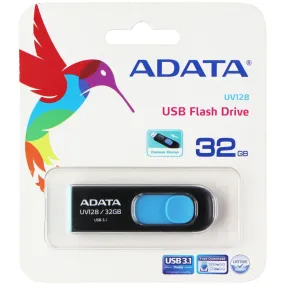 ADATA UV128 32GB USB 3.0 Retractable Capless Flash Drive, Blue (AUV128-32G-RBE)