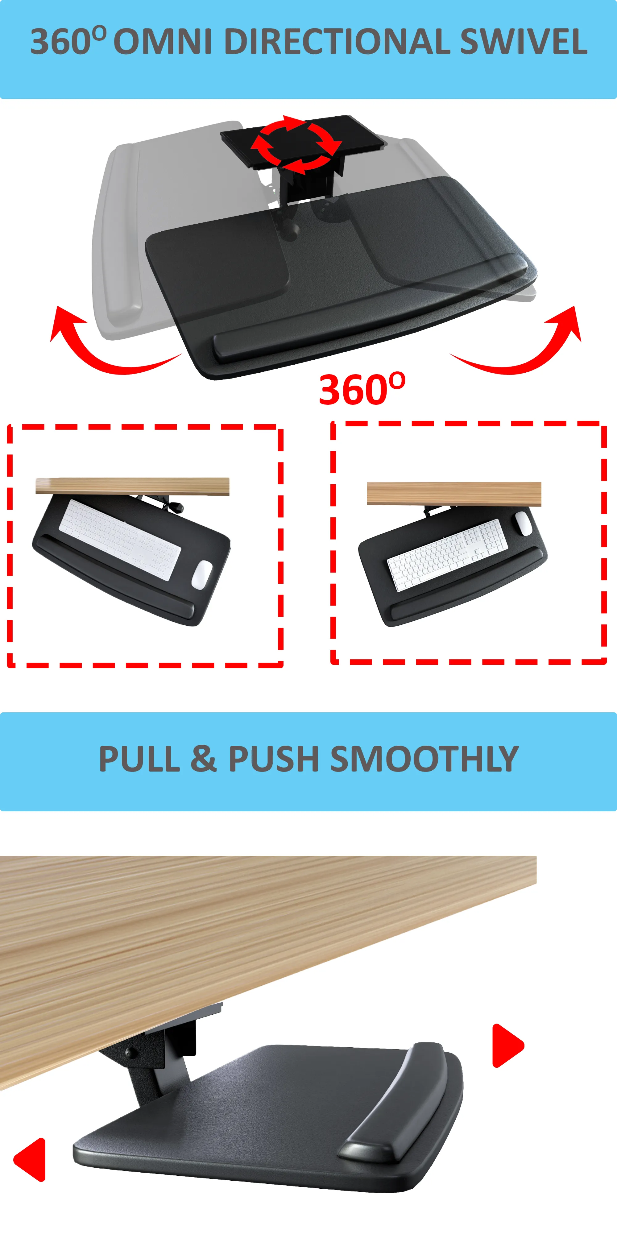 Adjustable Keyboard Tray (AKT01) with Height and Swivel Adjustments