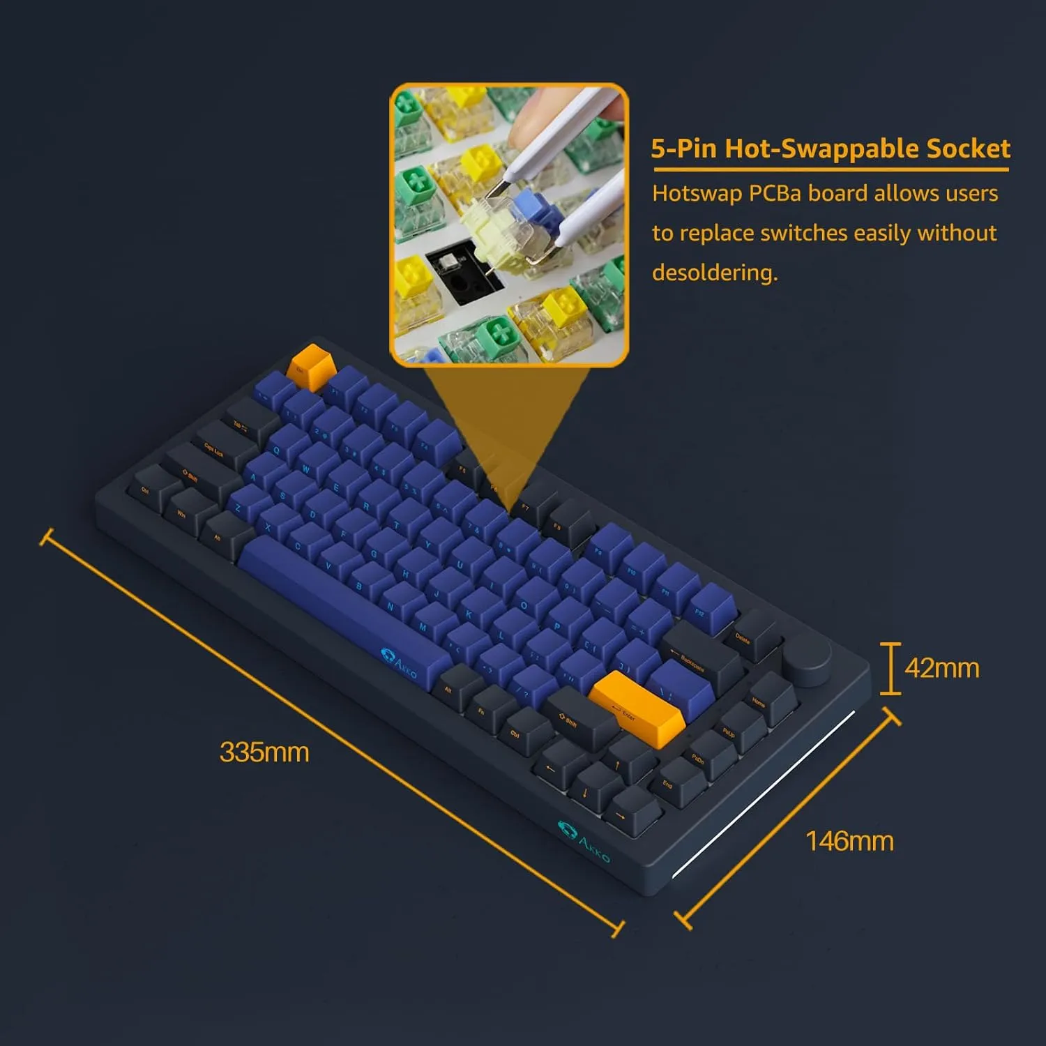 Akko Horizon 5075B Plus SP Wireless Mechanical Gaming Keyboard with PBT Side Keycaps, RGB, Custom-Knob