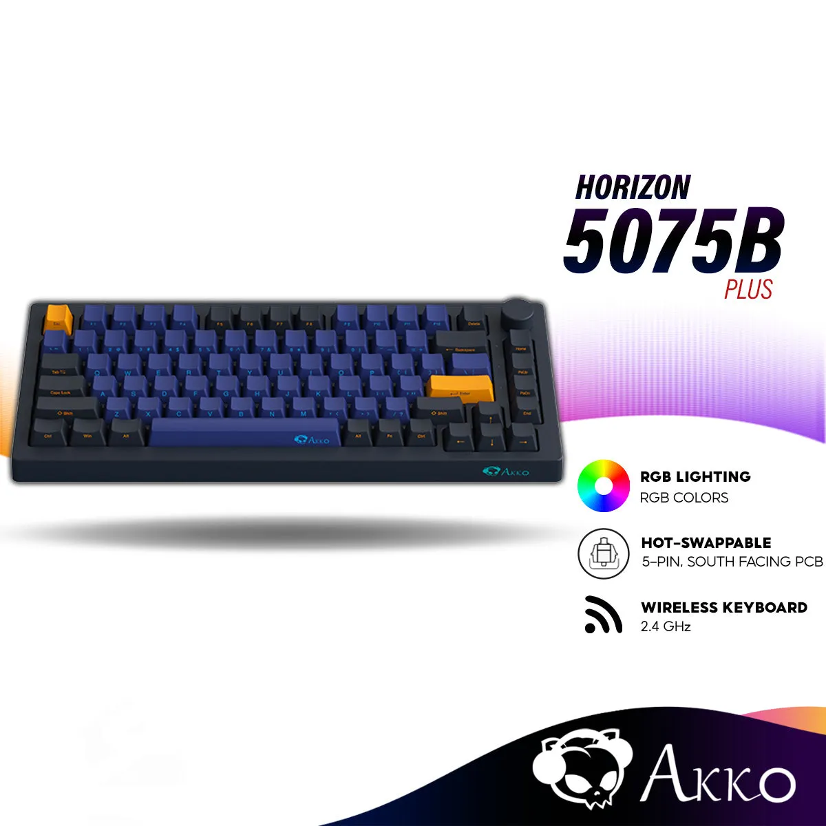 Akko Horizon 5075B Plus SP Wireless Mechanical Gaming Keyboard with PBT Side Keycaps, RGB, Custom-Knob