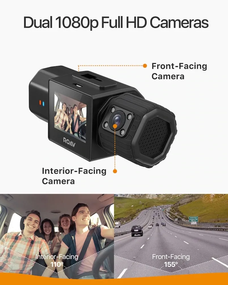 Anker Roav Dual DashCam Duo, Dual FHD 1080p Dash Cam for Uber, Front & Interior Wide Angle Car Cameras, Dual Sony Sensors, IR Night Vision, GPS, G-Sensor, Loop-Recording & Parking Mode (No Wi-Fi)