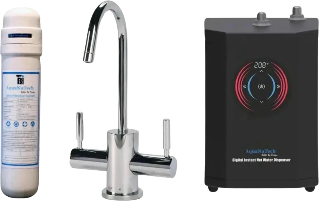 AquaNuTech Digital Instant Hot Water Dispenser with Contemporary Hot/Cold Faucet & Filtration New