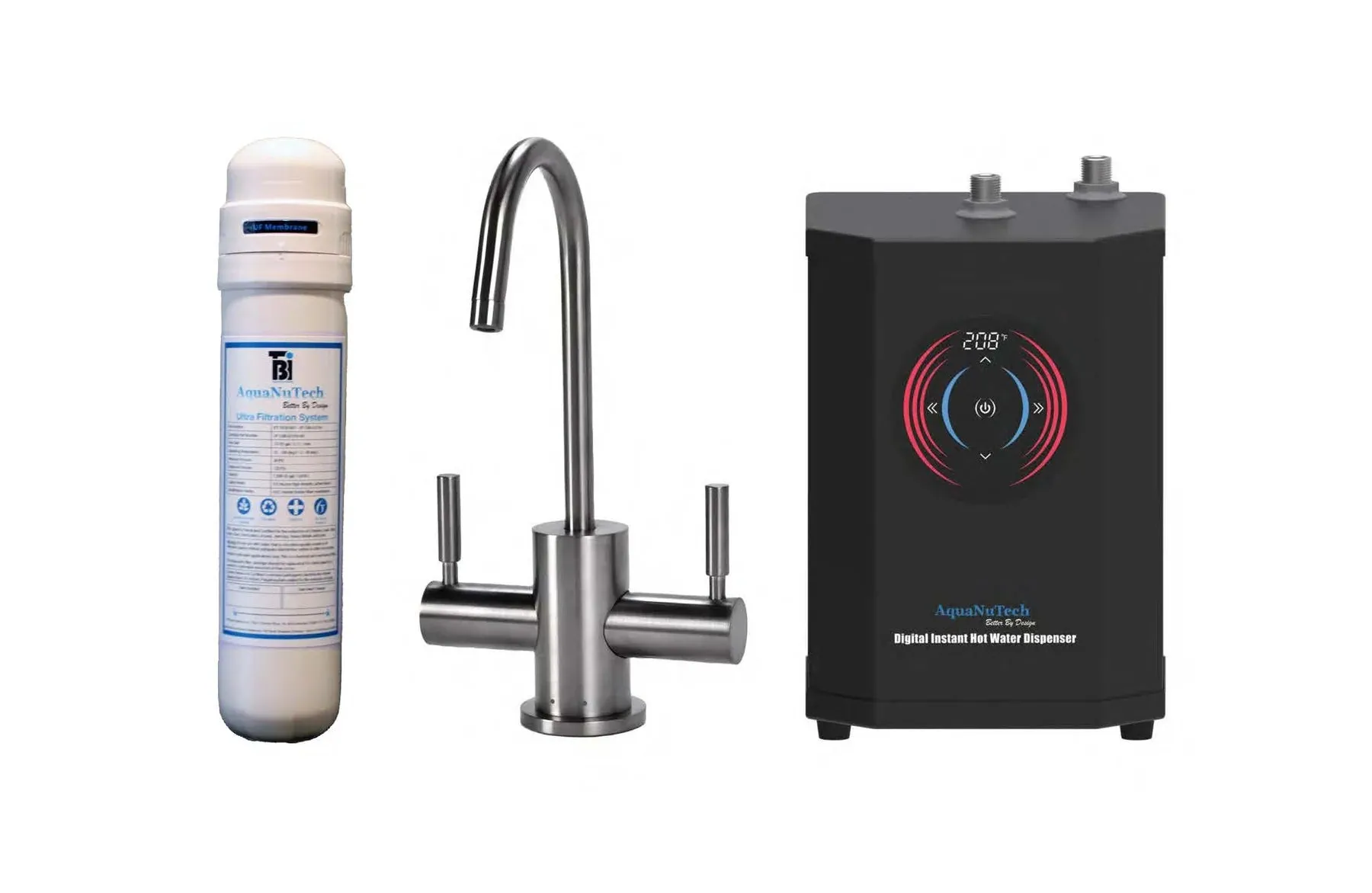 AquaNuTech Digital Instant Hot Water Dispenser with Contemporary Hot/Cold Faucet & Filtration New