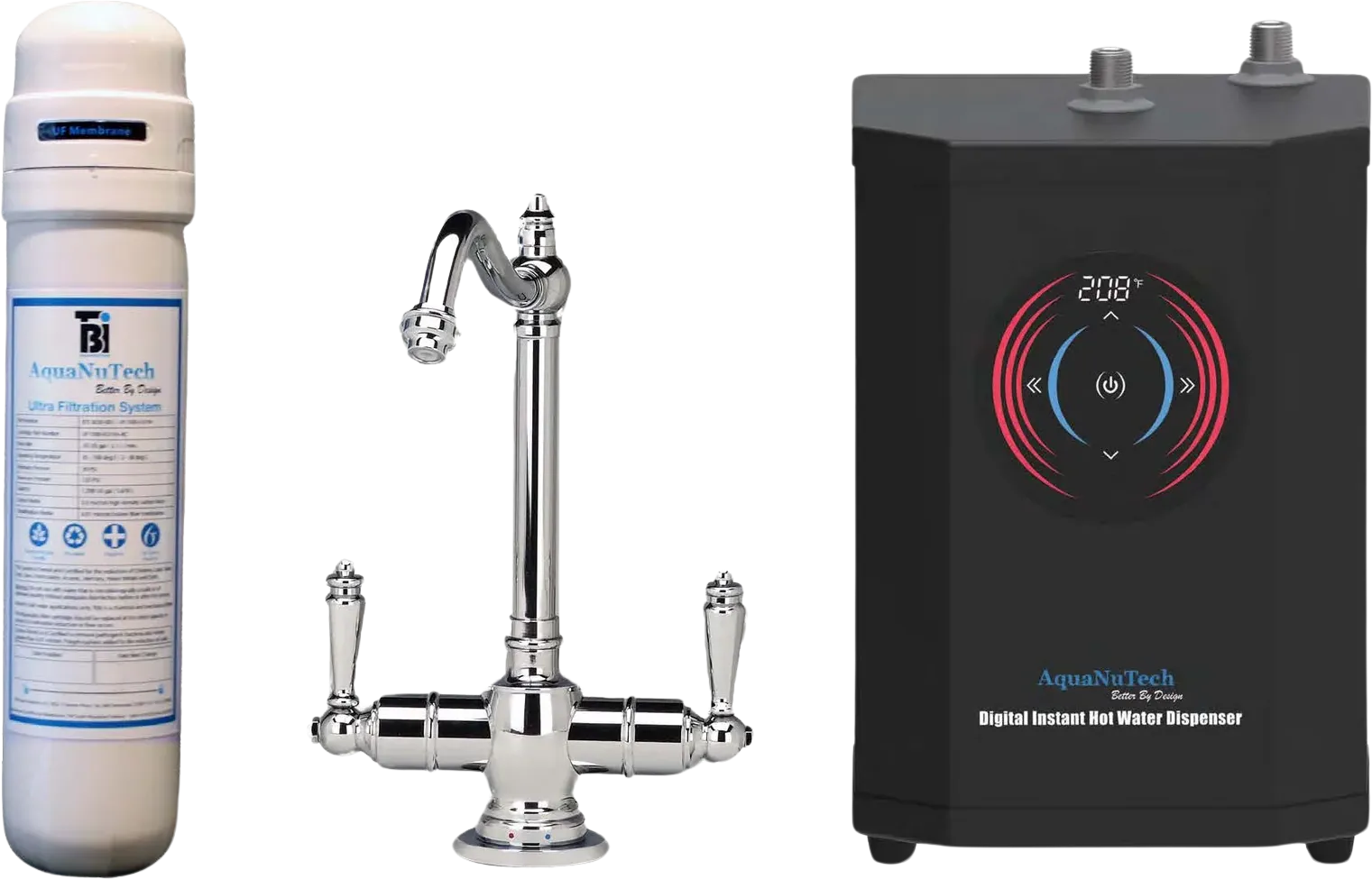 AquaNuTech Digital Instant Hot Water Dispenser with Hot/Cold Hook Spout Faucet & Filtration New