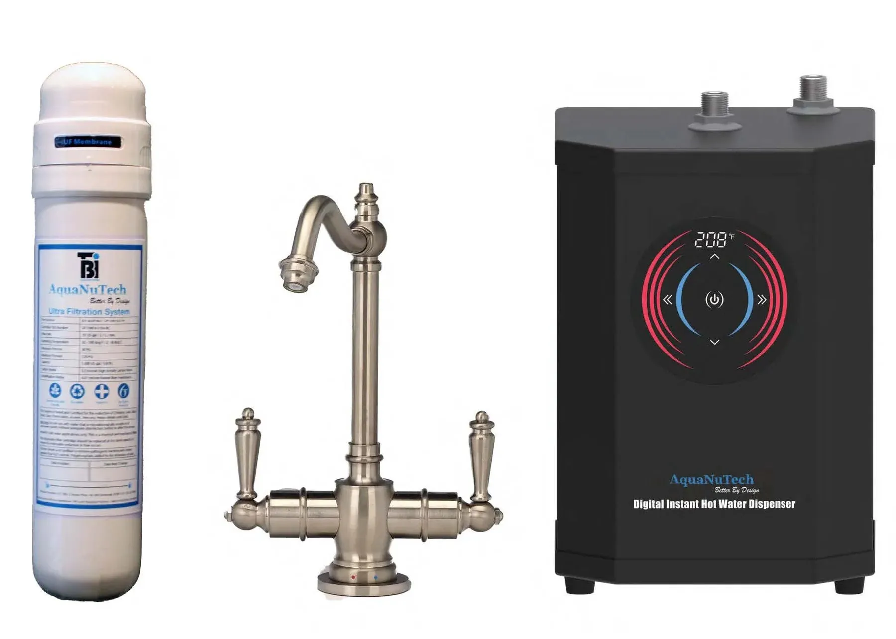 AquaNuTech Digital Instant Hot Water Dispenser with Hot/Cold Hook Spout Faucet & Filtration New