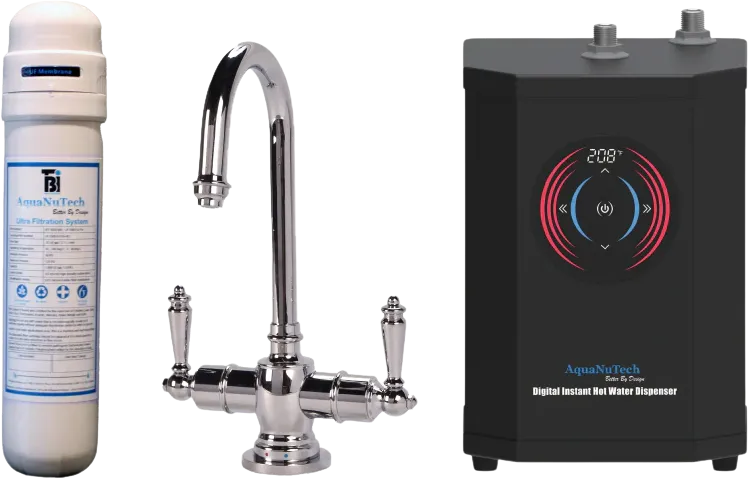 AquaNuTech Digital Instant Hot Water Dispenser with Traditional Hot/Cold Faucet & Filtration New