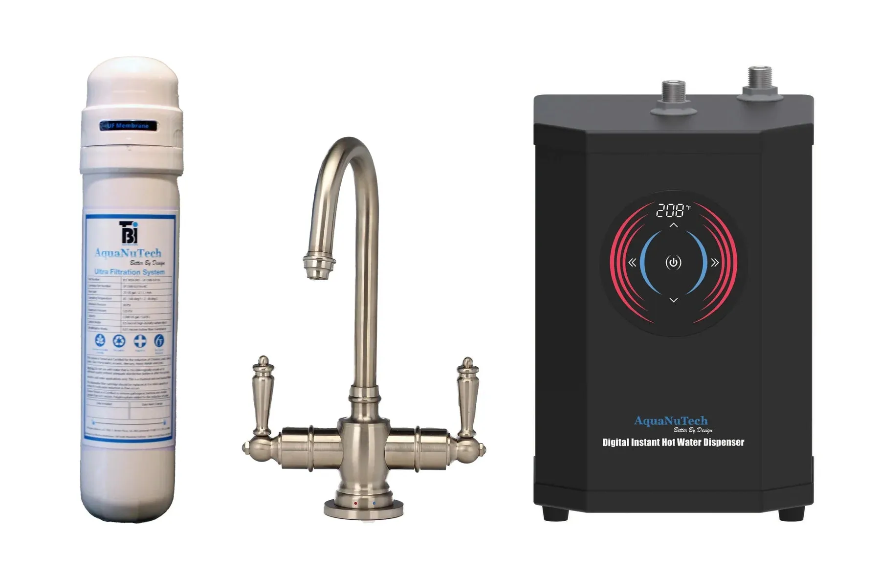 AquaNuTech Digital Instant Hot Water Dispenser with Traditional Hot/Cold Faucet & Filtration New