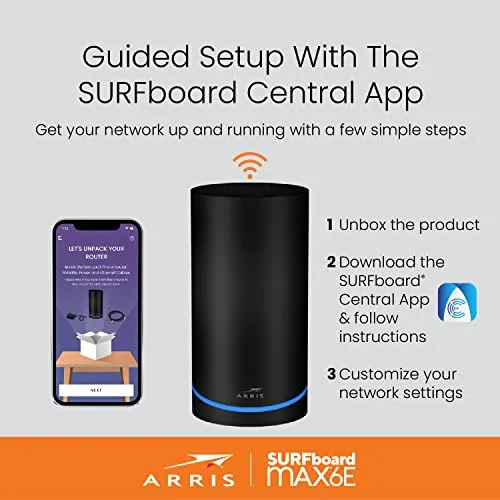 ARRIS Surfboard mAX 6E W161 Tri-Band Mesh Wi-Fi 6E System | AXE6600 Wi-Fi Speeds up to 6.6 Gbps| 6 GHz Band | Coverage up to 5,500 sq ft | 4.8 Gbps Backhaul | 2 Routers | 2.5 Gbps Ethernet Port