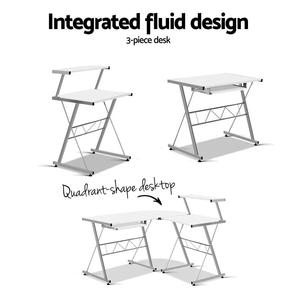 Artiss Corner Metal Pull Out Table Desk - White