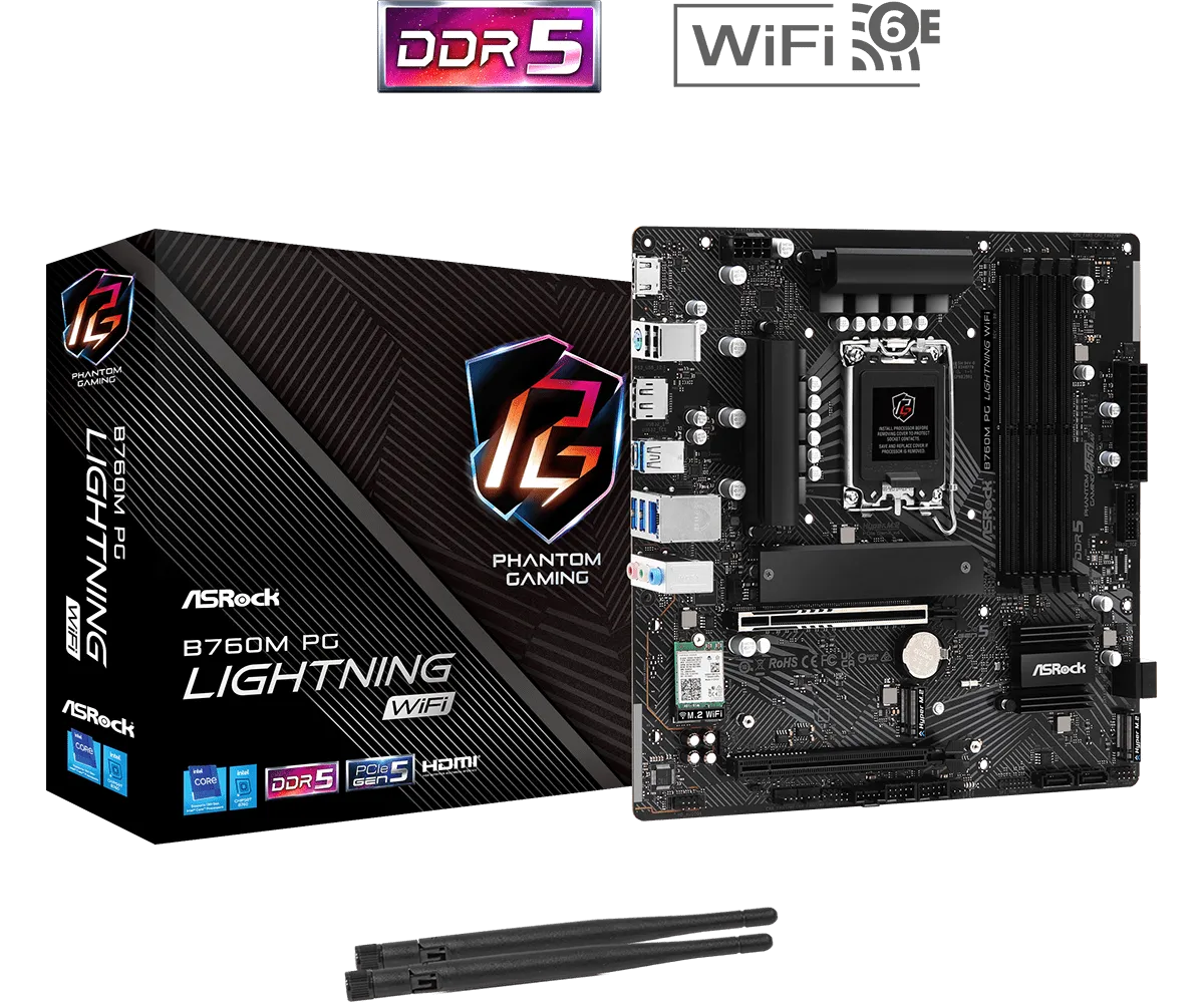 ASRock B760M PG Lightning WiFi DDR5,LGA 1700 mATX Motherboard