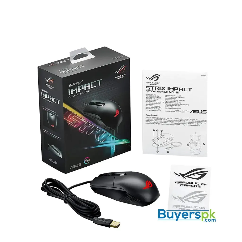 Asus Rog Strix Impact Aura Rgb Usb Wired Optical Ergonomic Ambidextrous Gaming Mouse