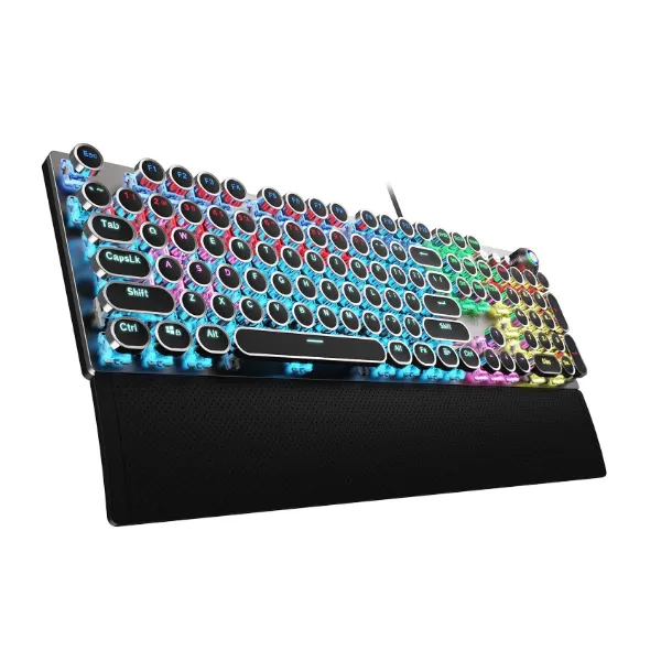 AULA F2088 Typewriter Style Mechanical Gaming Keyboard Blue Switch, Rainbow Backlit, Retro Punk Round Keycaps, Full Size USB Interface