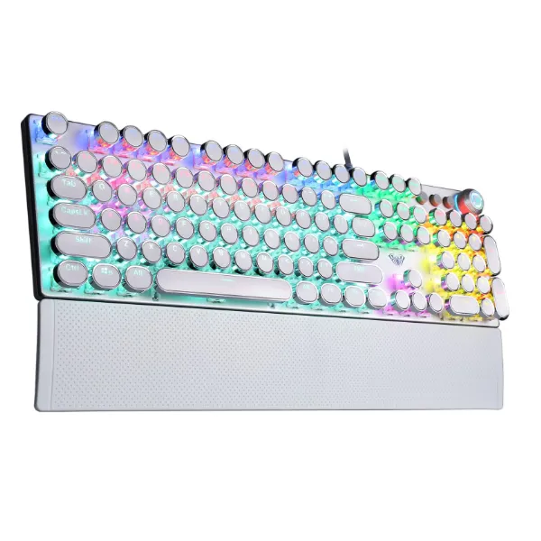 AULA F2088 Typewriter Style Mechanical Gaming Keyboard Blue Switch, Rainbow Backlit, Retro Punk Round Keycaps, Full Size USB Interface