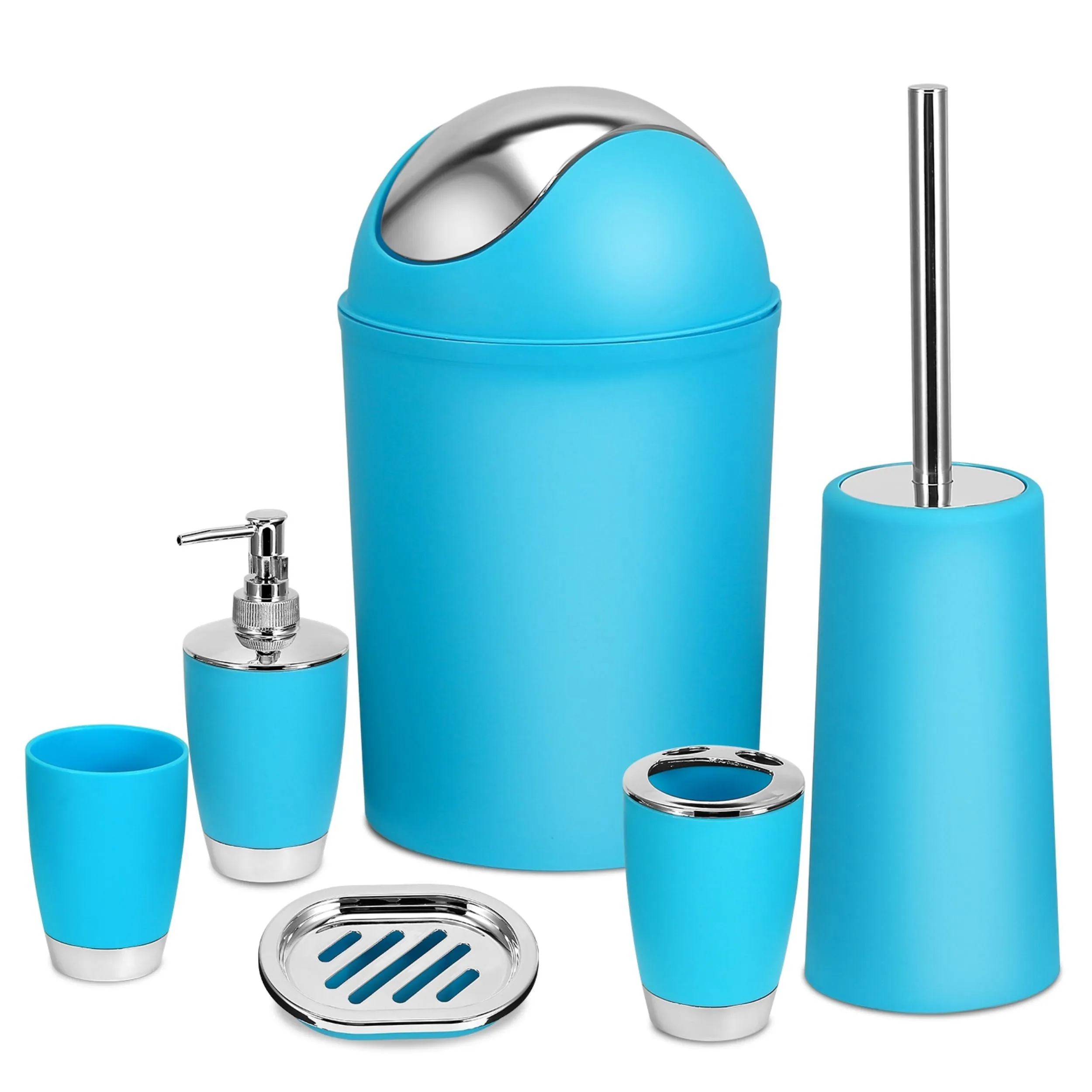 Bathroom Accessories Set 6 Pcs Bathroom Set Ensemble Complete Soap Dispenser Toothbrush Holder Tumbler Soap Dish Toilet Cleaning Brush Trash Can