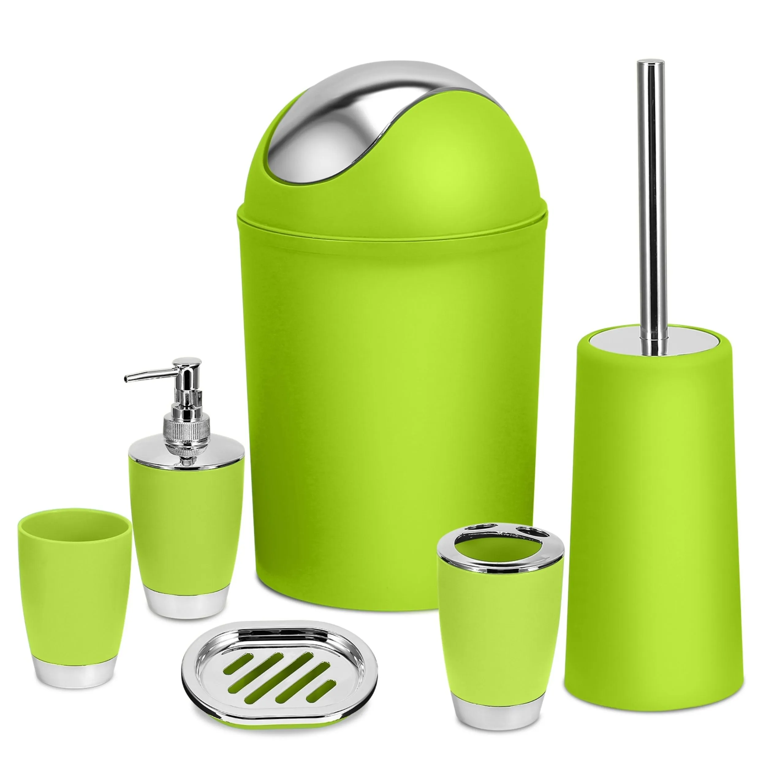 Bathroom Accessories Set 6 Pcs Bathroom Set Ensemble Complete Soap Dispenser Toothbrush Holder Tumbler Soap Dish Toilet Cleaning Brush Trash Can