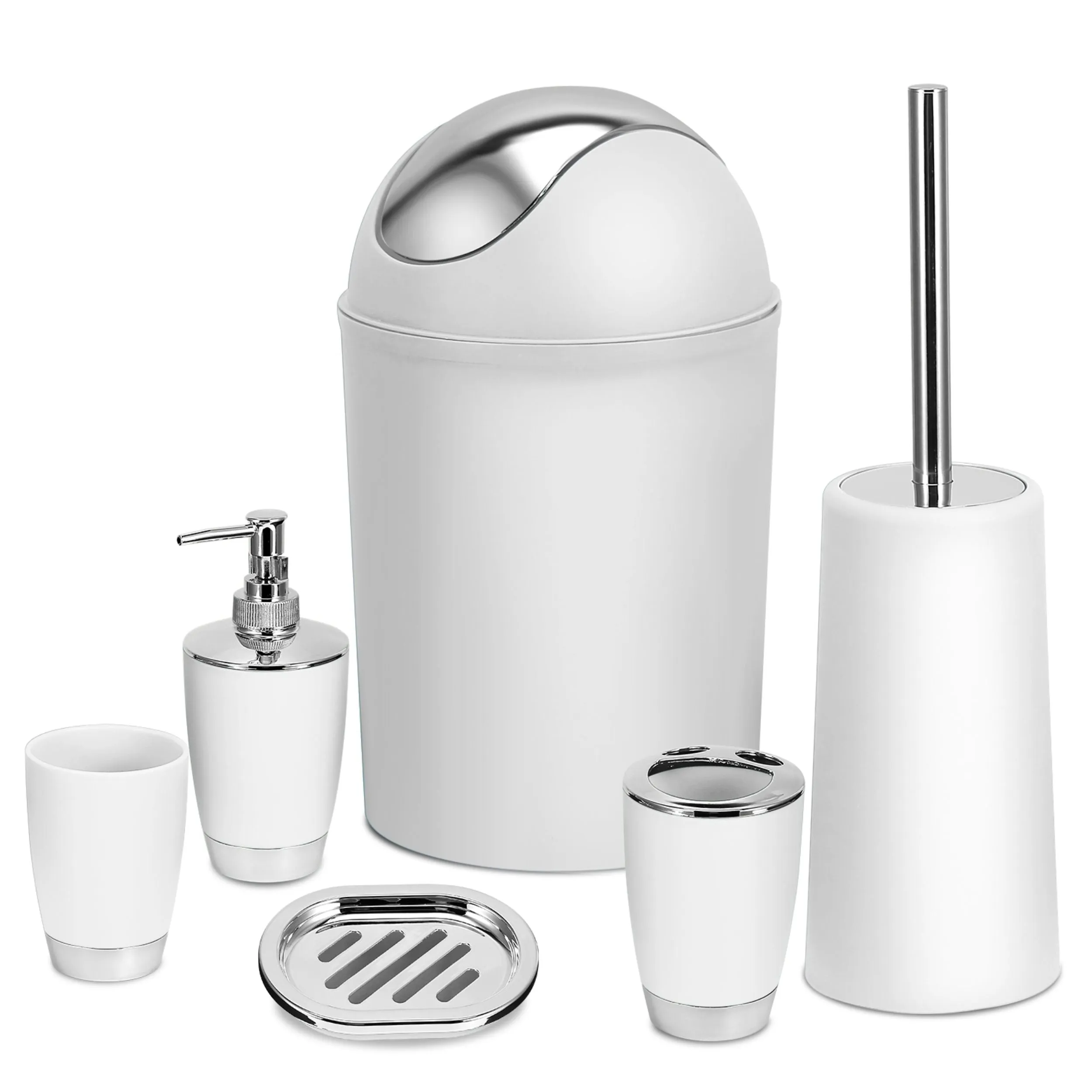 Bathroom Accessories Set 6 Pcs Bathroom Set Ensemble Complete Soap Dispenser Toothbrush Holder Tumbler Soap Dish Toilet Cleaning Brush Trash Can