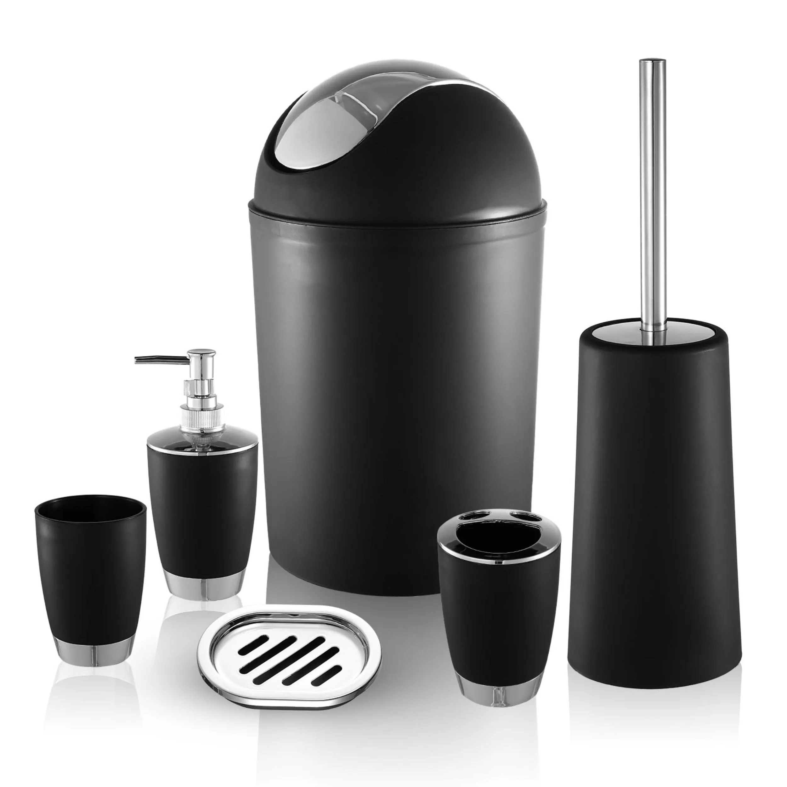 Bathroom Accessories Set 6 Pcs Bathroom Set Ensemble Complete Soap Dispenser Toothbrush Holder Tumbler Soap Dish Toilet Cleaning Brush Trash Can