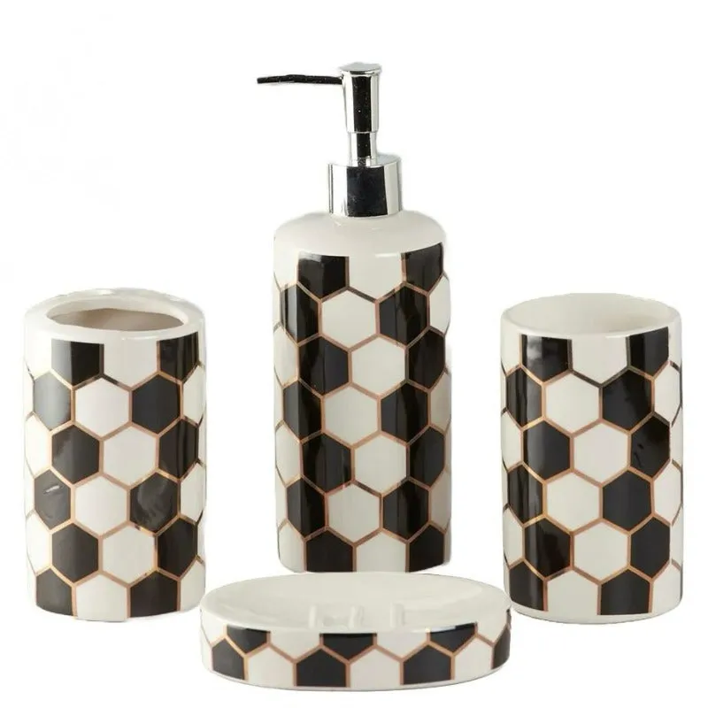 Bathroom Set White & Black (Set of 4Pcs)