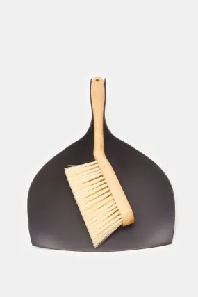 Beige And Black Plain Dustpan Set (2 Piece)