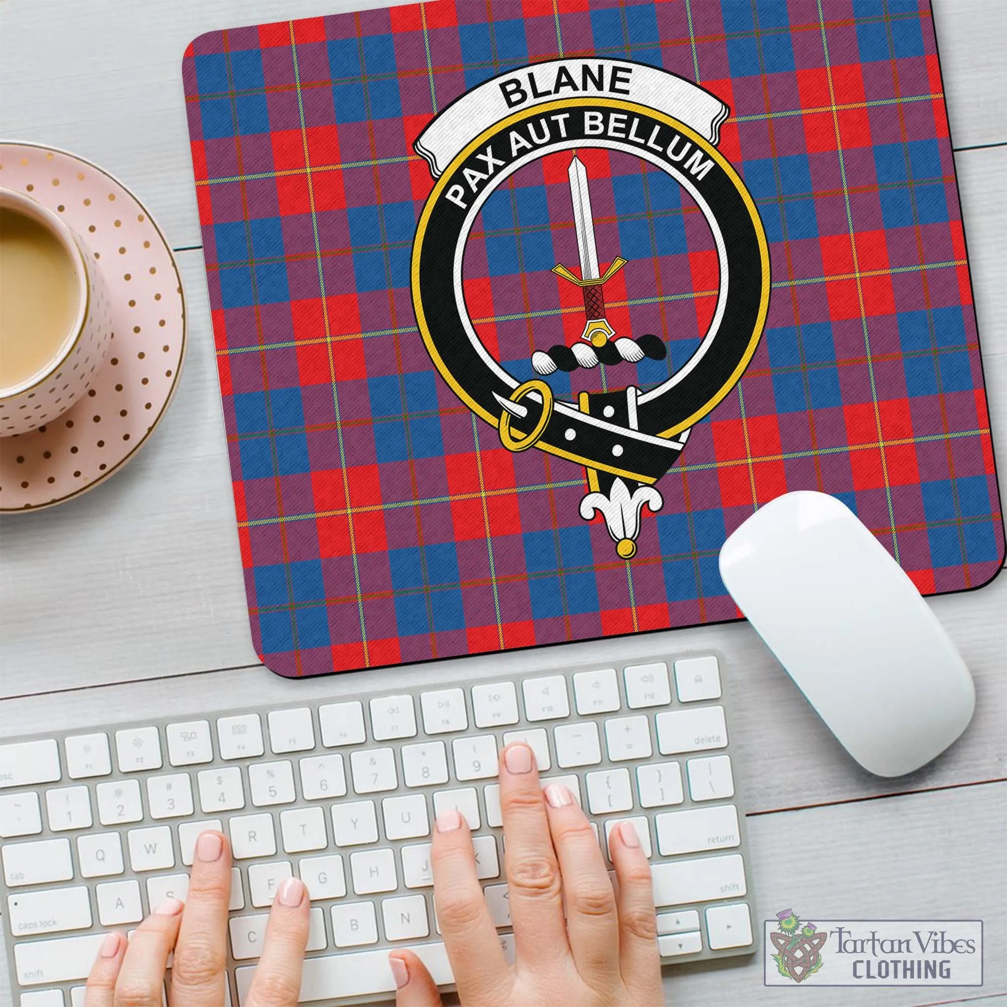 Blane Tartan Mouse Pad with Family Crest