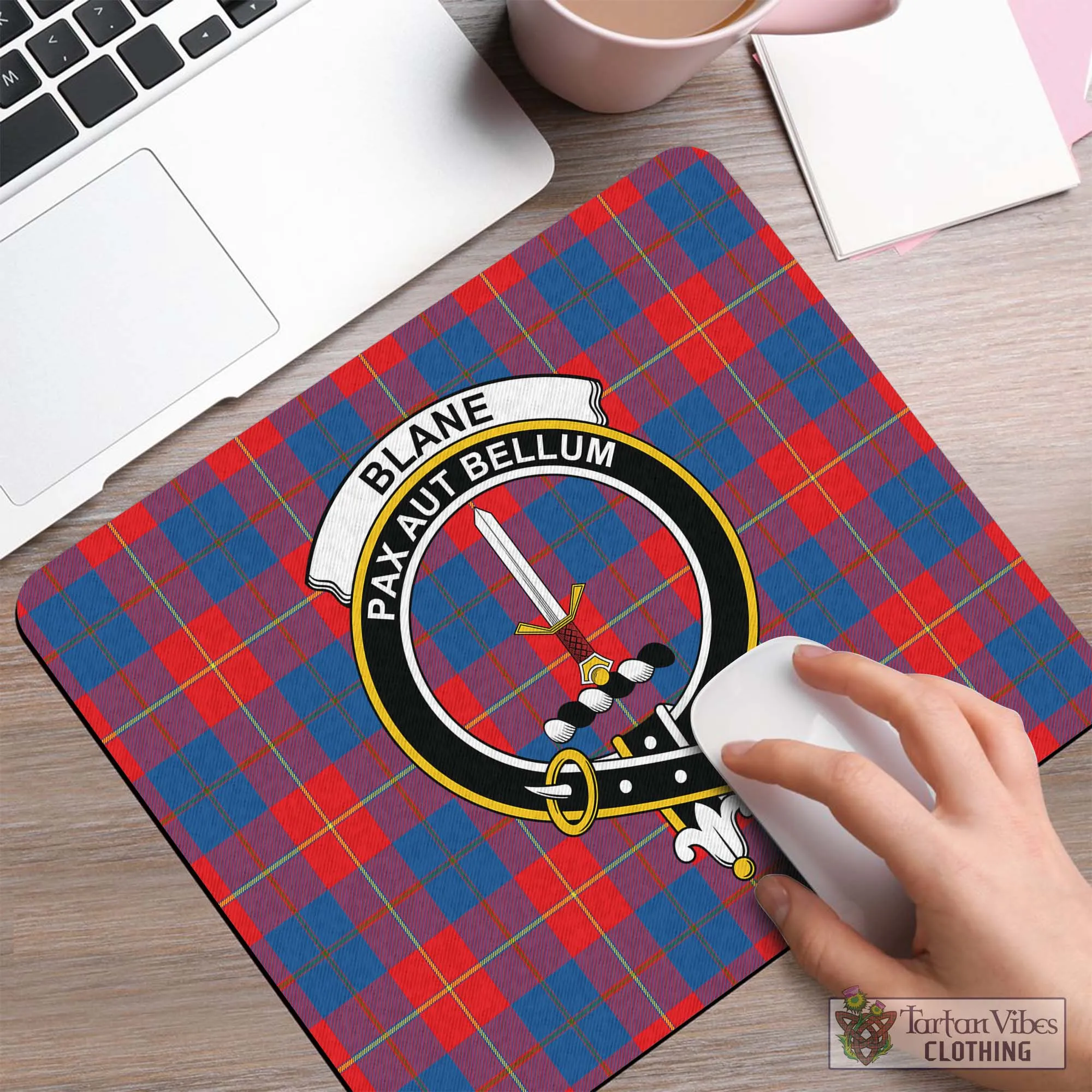 Blane Tartan Mouse Pad with Family Crest