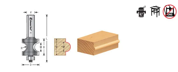 Bullnose Router Bit | 1⁄2 Radius x 1 3⁄16 Dia x 1 9⁄32 x 1⁄2"Shank | 51574 | 738685155745