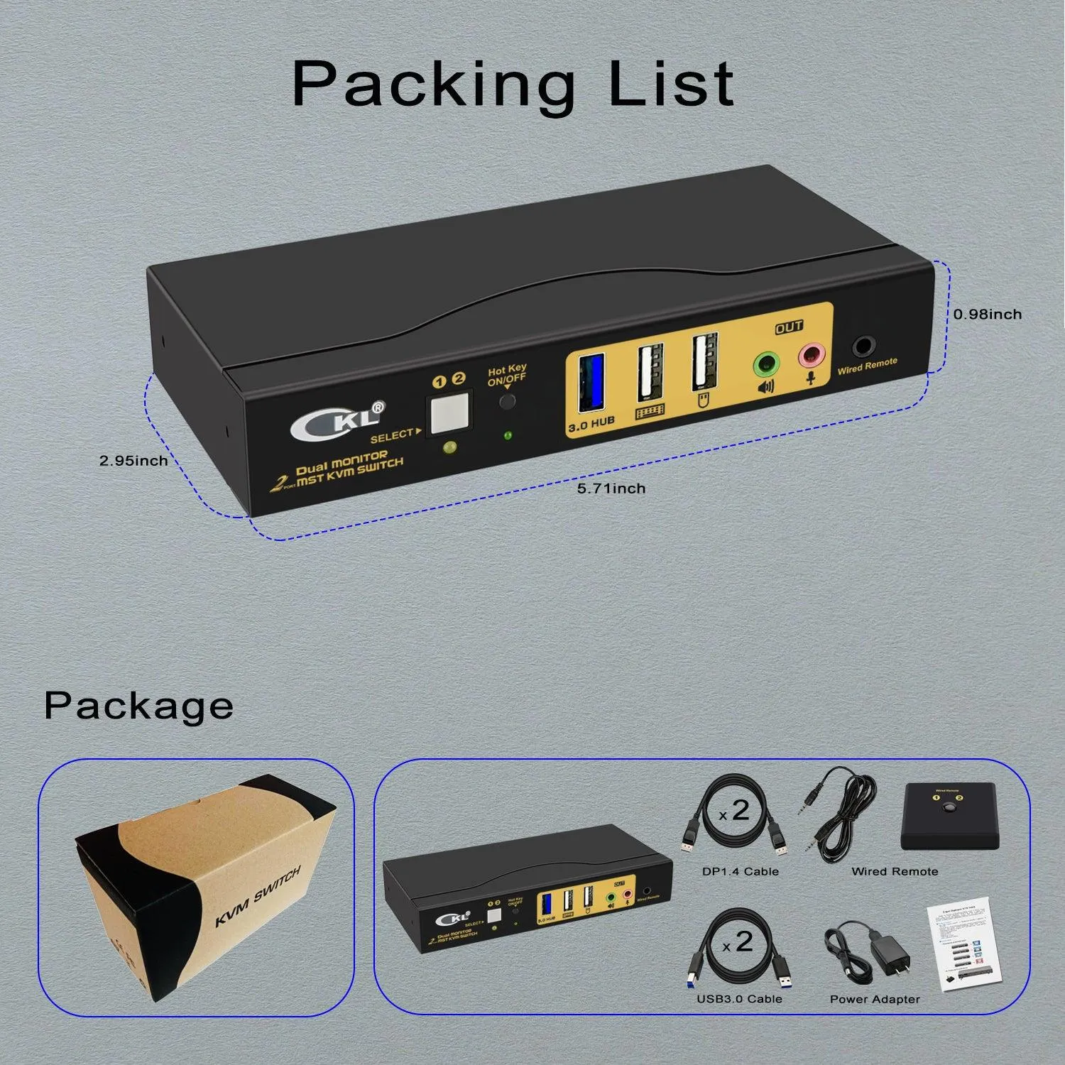 CKL 2 Port KVM Switch Dual Monitor DisplayPort 4K 60Hz for 2 Computers 2 Monitors, 1 DP Input to DP   HDMI Outputs for Each PC via DP 1.4 MST (622DH-MST)