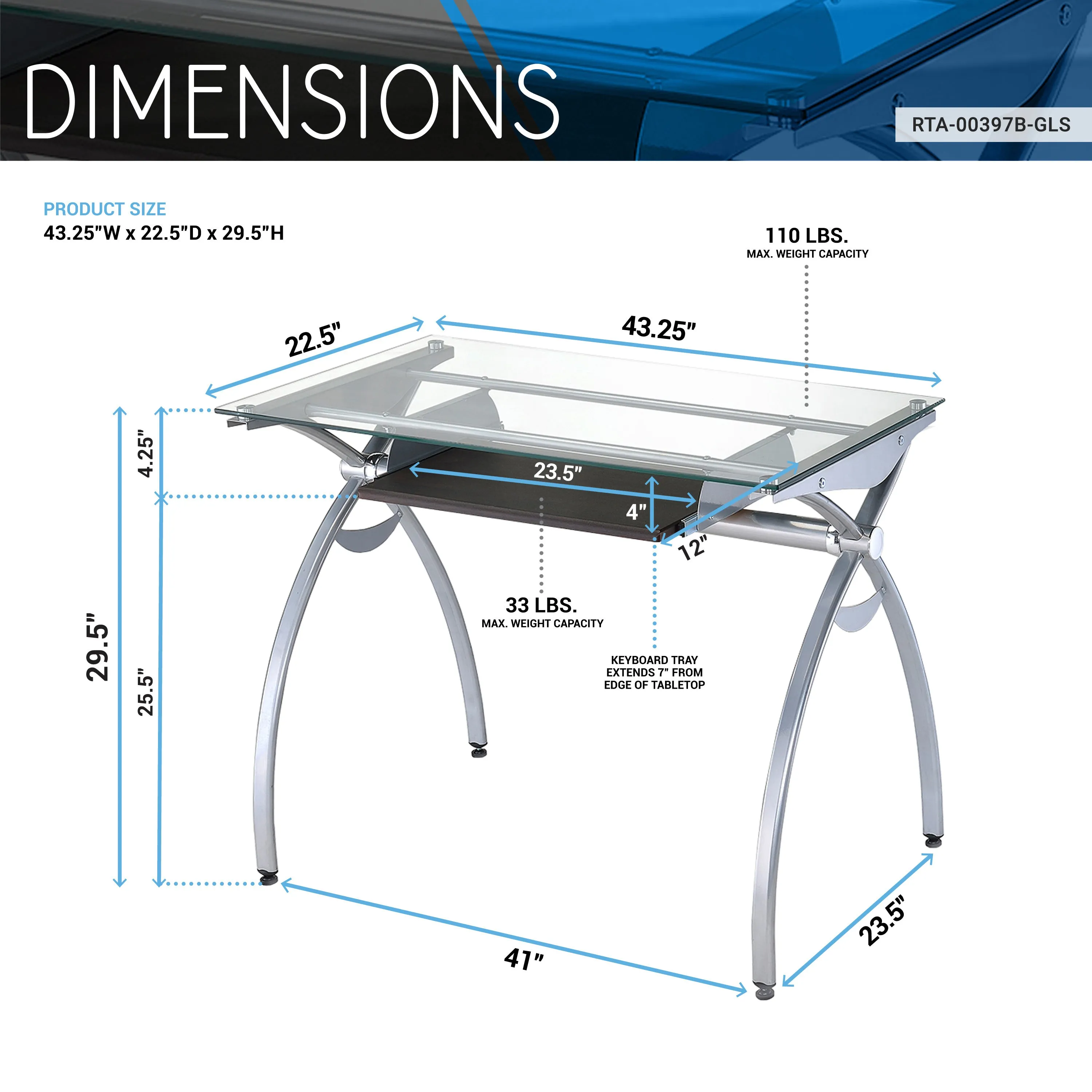 Clear View Tech Desk with Pull Out Keyboard Panel