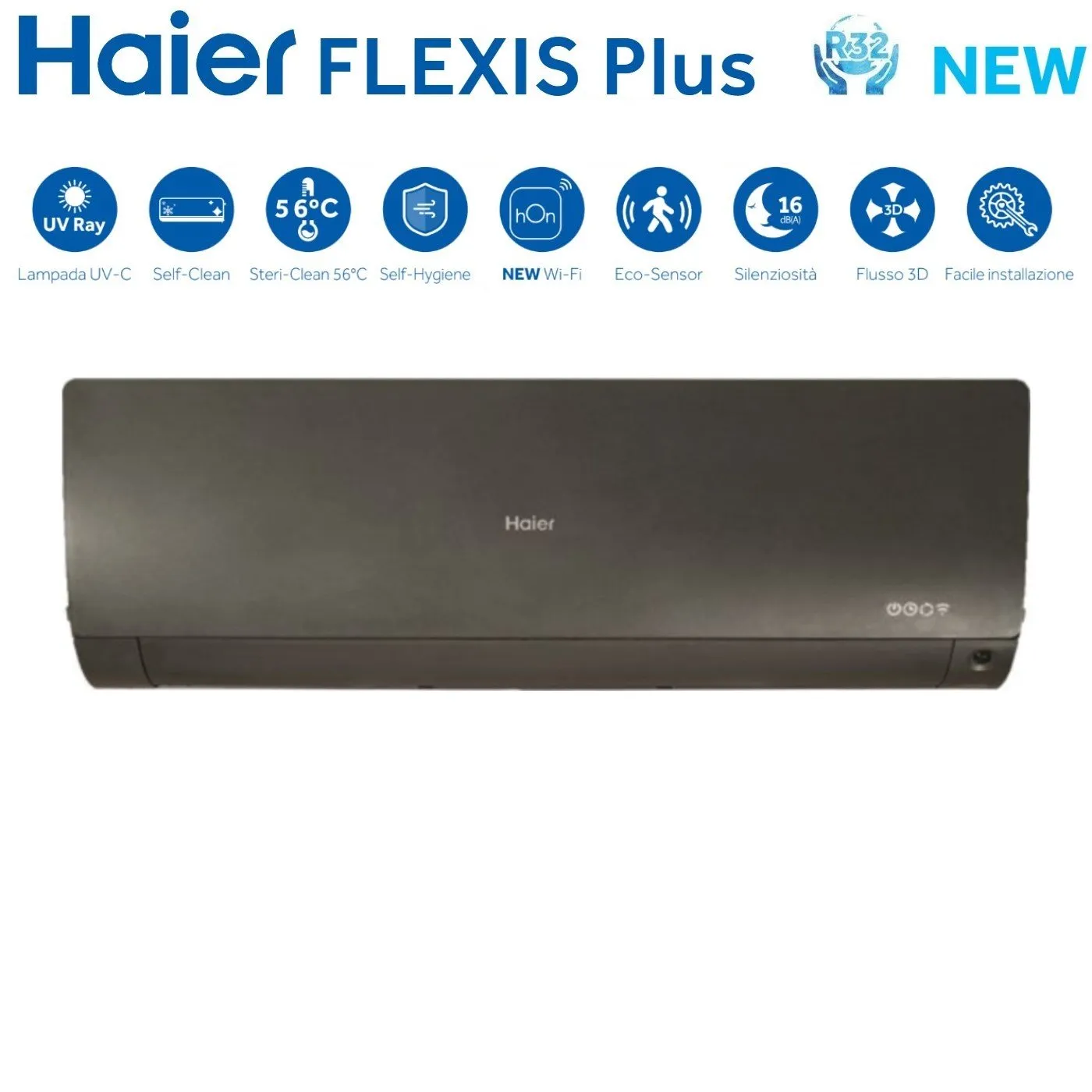 Climatizzatore Condizionatore Haier Quadri Split Inverter serie FLEXIS PLUS BLACK 7 7 7 9 con 4U75S2SR3FA R-32 Wi-Fi Integrato Colore Nero 7000 7000 7000 9000